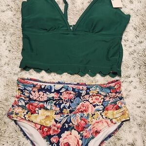 Cupshe Green and Floral Bikini Set